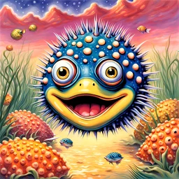 fantasy 90's tcg art of shiny pufferfish