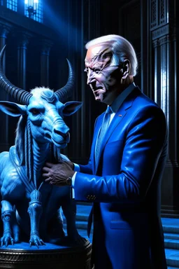 biden holding a goat in the style of giger, spraypaint, photorealism, trending on artstation, 8k, depth of field, downlight, lightrays, volumetric, white hall podium, brown and blue