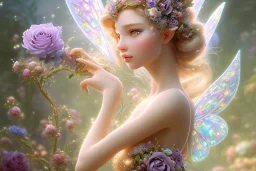 one very little beautiful fairy on a big crystal subtle flower in a galactic ambiance, transparent petals, delicate colors, in the foreground, full of details, smooth, bright sunshine，soft light atmosphere, light effect，vaporwave colorful, concept art, smooth, extremely sharp detail, finely tuned detail, ultra high definition, 8 k, unreal engine 5, ultra sharp focus