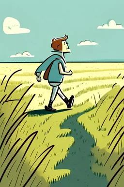 Content cartoon person walking on a field track