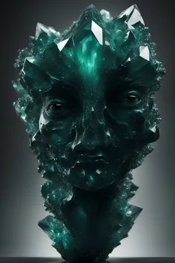 صورة تعبر عن جوهر القلب.Ultra detailed shot of a dark sculpture made out of emerald obsidian and dark matter, incredible sculpture of a unique creature, 3D render, translucent skin with subsurface scatter, endlessly fractal, aura melting dimension, light reflection on crystal of the sculpture, art by Mschiffer, human shape, genderless