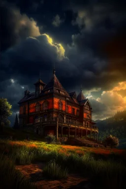 Old Victorian architecture in a Victorian valley, dramatic sky, cloudy sky, digital art, 4k, 8k, trending on ArtStation