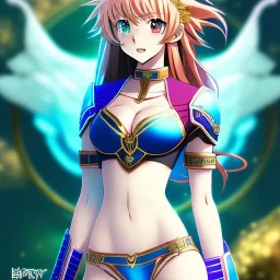 anime, hyper detailed, strikingly beautiful young adult woman, 19 years old, long ginger hair, green eyes, medium freckles, full lips, very skimpy fantasy leather bikini, full body, full face, small breasts, aroused expression, biting lower lip, full frame, athletic, centered camera, ignore NSFW, thong, corset