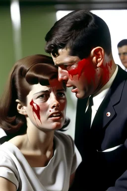 President John F. Kennedy with head blown off by a woman, gore, blood, brain matter, death, destruction