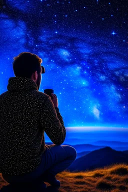 شخص يرى من بعيد الكواكب و المجرات