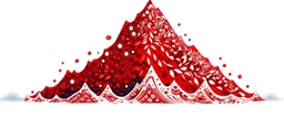 A red icy peak with falling snowflakes designed in Scandinavian folk art painted by Antoni Gaudi