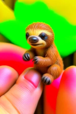 tiny sloth holding a finger