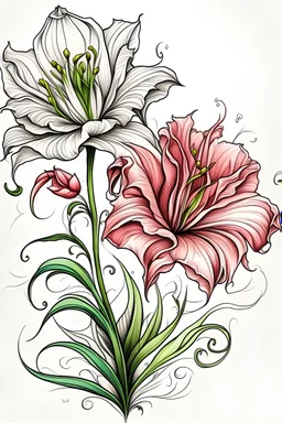 tattoo design drawing of a carnation and a lily