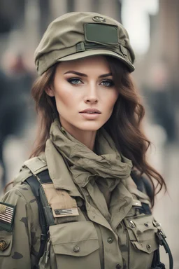 beautiful woman, army style yet stylish