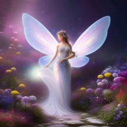 beautiful detailed fairy inside a wide flowery dreamscape, soft pastel colors, soft lightning