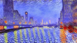 Space cyberpunk city, winter, claude monet painting