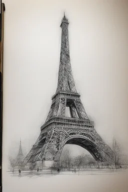A rough pencil sketch of the Eiffel Tower