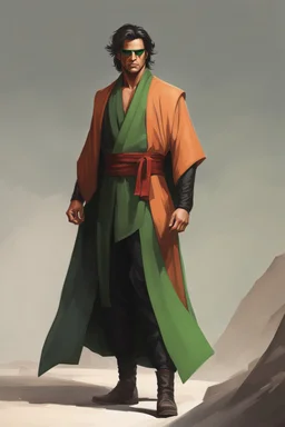 Full Muscular Body, Male Tan Human, Sith Empire, Red Bandage Blindfold. Green and Black Robes