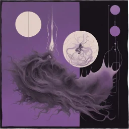 "Beast About", Lets get higher Tie one on and burn Drag you back to wake me up, by Kay Sage, by Stephen Gammell, by Victor Pasmore, Blackgaze album cover illustration, scary purple and lavender complimentary shades, octane render, by Wes Benscoter, gritty, weird, volumetric lighting, purple metal, abstract images