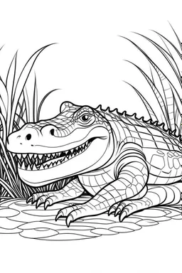 coloring page for kids, ALLIGATER, cartoon style, thick outline, low details, no shading, no color