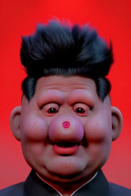 Waist up muppet Portrait, Kim Jong-un muppet doll, black suit, photo studio, red background, unreal engine 5, concept art, art station, god lights, ray tracing, RTX, lumen lighting, ultra detail, volumetric lighting, 3d.