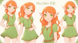 Cute Elf with orange hair and glowing green eyes She wears a light green dress