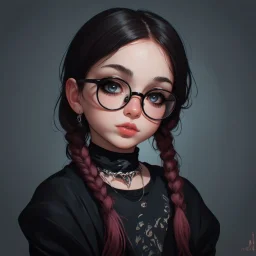 a 18 year old, goth aesthetic, glasses, digital art, stylised