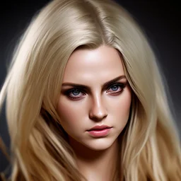 Photorealistic headshot of a fierce blonde assassin