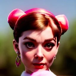 Audrey Hepburn Princess Peach, closed eyes, rtx, reflection, 8k, glow, winning photography, caustics