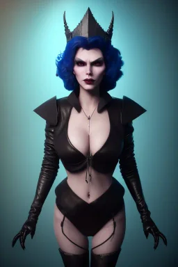 Lene Nystrøm as evil queen in black leather, busty, cleavage, voluptuous, Aqua Lene, angry, stern look. character design by cory loftis, fenghua zhong, ryohei hase, ismail inceoglu and ruan jia. unreal engine 5, artistic lighting, highly detailed, photorealistic, fantasy