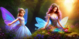 bright fairy, beautiful portrait, flowery landscape