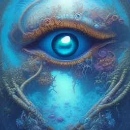 underwater ocean scene reflected in pupil of eye by naoto hattori, mihai criste, sara arasteh, gregory grie, salvador dali, intricate, elegant, highly detailed, centered, digital painting, artstation, concept art, smooth, sharp focus, illustration, artgerm,