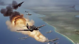 طائرات يابانية تقصف بيرل هاربر، مما أدى إلى دخول الولايات المتحدة الحرب العالمية الثانية.