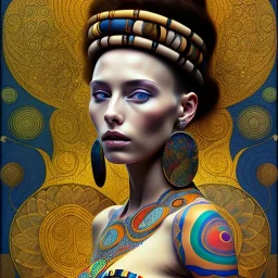 retrato de Mujer tribal bella con tatuajes con estilo de Gustav Klimt