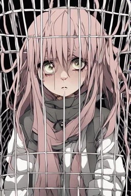 anime girl, women with tentacles, scared face trapped in a cage Waifu exceptional, Best quality, best aesthetics, real life,