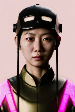 portrait, Asian woman samurai warrior :: symmetry photography, cyberpunk style :: helmet, army, bamboo dress, japanese traditional ornaments, pink, white, black, led wires, glow eyes, cinematic, Ultra realistic, dark scene, soft color, highly detailed, unreal engine 5, RTX, ultra detail, 3d, finely drawn, high definition.