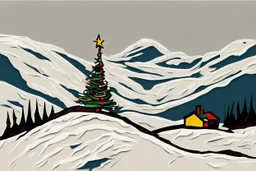 Christmas tree on a snow covered mountainside in the style of Frank Auerbach