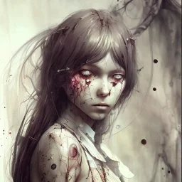 body anormal, cry blood, girl cute, watercolor illustration by <agnes cecile> <John Kenn Mortensen> <Yoji Shinkawa>,