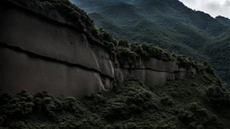 flat wall of rock in the jungle at the foot of the mountain