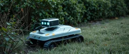 hjemmelaget robotklipper som sitter fast høyt oppi buskene