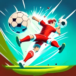 Soccer player kicking a ball into the goal with a lot of force, cartoon art