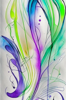 Abstract wet watercolour with ink lines