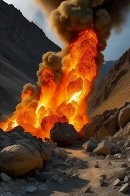 fire explosion under cracked mountains rocks