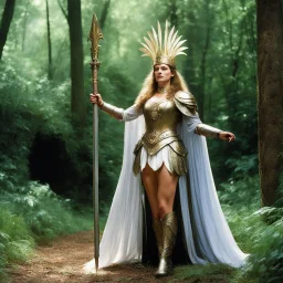 [high res photo by Monty Python] a scene with Hippolyta from Shakespeare's A Midsummer Night's Dream. Elegant, statuesque; adorned in armor or noble garments; her long flowing hair cascading down her back. Poised and graceful, she transforms into a gladiatrix in the forest clearing. The arena is set, the tension palpable. Hippolyta stands tall, exuding a fierce aura as she prepares to face whatever challenges come her way. The scene unfolds with an air of mystique and anticipation, as she embodi
