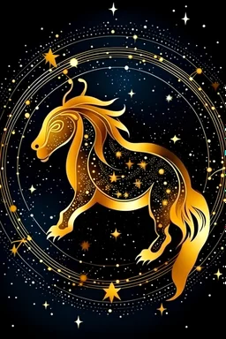 Golden Aquarius zodiac sign background space with stars