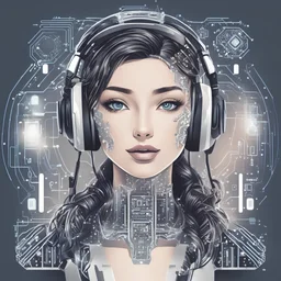 Gorgeous symbolic cartoon style computer chip style AI representation, showing human call center operator features