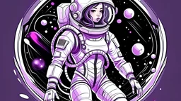 SPACE SUIT GIRL IN SPACE SHIP, SCI-FI STYLE, WHITE AND PURPLE COLORS