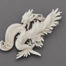 ivory brooch of a chinese phoenix, opalescent marble carving, decorative design, classical ornament, highly ornate, highly intricate, highly detailed etching, marble carving, warm lighting, linen backdrop