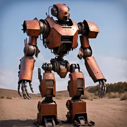 trash mech suit, human-sized, made of scrap metal, small, cockpit, light rust