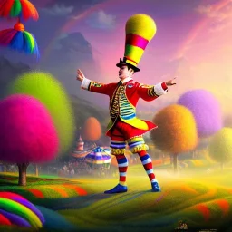 ringleader, Arthur Kulkov, front, handsome, circus, male, Fenghua Zhong concept art, Russian, lisa Frank fantasy, detailed matte painting, 8k resolution, Golden hour, interesting detailed storybook fantasy