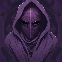 warlock, black mask with ash purple patterns, black robe with ash purple patterns, dark, ominous, ash purple