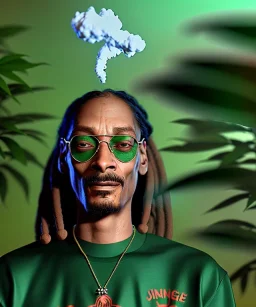 Snoop Dogg, smoking pot, jungle background, hyper realistic