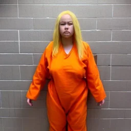 female prisoner, hyper realistic, orange jumpsuit, blonde hair