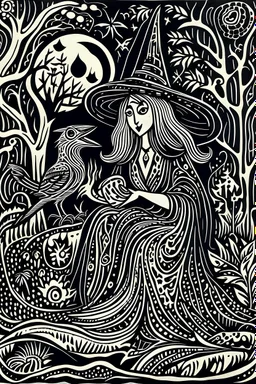 Linocut Russian folk tale witch