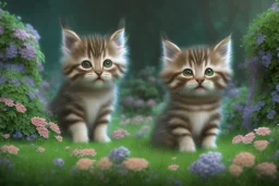 pixar style, volumetric garden environment and background, realistic painting of cute tabby kitten laying on the ground, pelt art, detailed digital painting, extreme dense and fine fur, anime, ornate, dynamic, particulate, colour-washed colors, intricate, elegant, highly detailed, centered, smooth, sharp focus, renderman gofur render, 3d, 8k, uhd, detailed eyes, realistic shaded volumetric lighting, sunlight caustics, centered camera view, volumetric clouds, ferocious furry art by sam curry